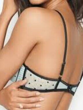 Victoria’s Secret Deja Vu Unlined Demi Light Blue And Black Polka Dot Lace Bra